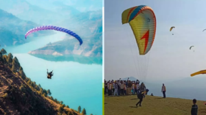 टिहरी झील के ऊपर पैराग्लाइडिंग का खूबसूरत नजारा