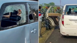 एक बार फिर ईडी टीम के गाड़ी में तोड़फोड़
