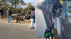 चीला शक्ति के पास दुर्घटनाग्रस्त हुए वाहन की जांच के लिए पहुंची परिवहन विभाग की तकनीकी टीम