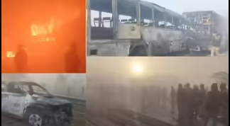 भीषण बस हादसा: तेज धमाके के साथ कई बसें टकराईं, यात्रियों में दहशत