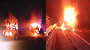 दिल्ली-मुंबई एक्सप्रेसवे पर भीषण हादसा: पिकअप में आग, तीन की जिंदा जलकर मौत, एक गंभीर घायल