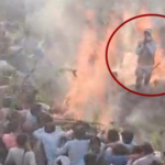 होलिका दहन के दौरान ग्रामीण ने आग में छलांग लगाई, हाथ पकड़कर बचाया गया