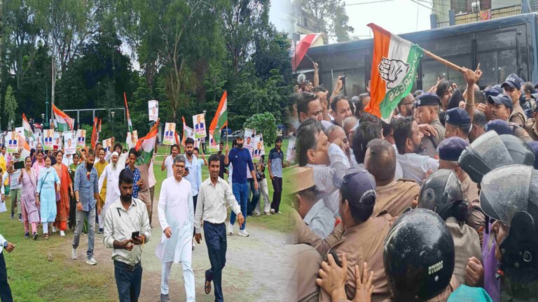 Dehradun में कांग्रेस का शक्ति प्रदर्शन, भारी बारिश के बीच सीएम आवास कूच; हाथीबड़कला में पुलिस ने रोका